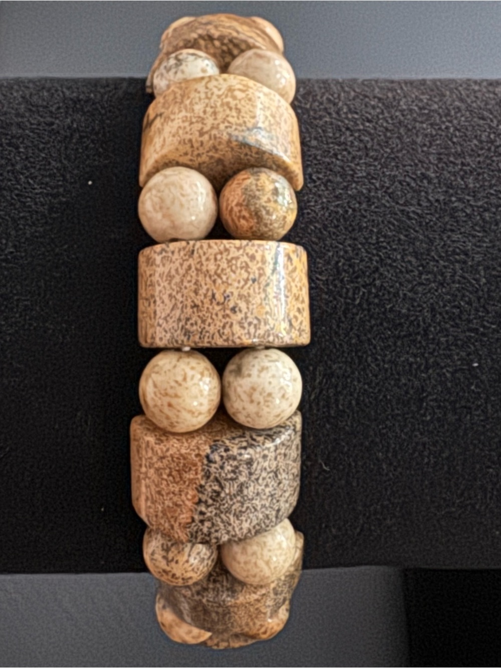 Vintage Style Natural Picture Jasper Block Stretch Bracelet - Gemstone Jewlery